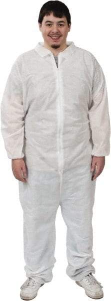 PRO-SAFE - Size XL SMS Chemical Resistant Coveralls - White, Zipper Closure, Elastic Cuffs, Elastic Ankles, Serged Seams, ISO Class 6 - Americas Industrial Supply