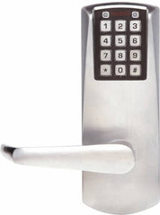 Kaba Access - Combination Entry Lever Lockset for 1-3/8 to 2-1/4" Thick Doors - 2-3/4" Back Set, Nonkey Override Cylinder, Satin Chrome Finish - Americas Industrial Supply