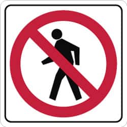 NMC - "Strike on Pedestrian Crossing", 24" Wide x 24" High, Aluminum Pedestrian Crossing Signs - 0.08" Thick, Red & Black on White, Engineer Grade Reflectivity, Square, Post Mount - Americas Industrial Supply