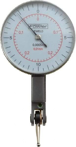 Fowler - 0.02 Inch Range, 0.0005 Inch Dial Graduation, Horizontal Dial Test Indicator - 1-1/2 Inch White Dial, 0-0.25-0; 0-10-0 Dial Reading - Americas Industrial Supply