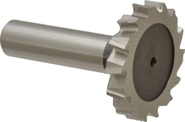 Keo - 1-1/2" Diam x 1/4" Face Width, High Speed Steel, 14 Teeth, Shank Connection Woodruff Keyseat Cutter - Uncoated, 2-1/4" OAL x 1/2" Shank, Staggered Teeth, ANSI 812, Old Standard 24 - Americas Industrial Supply