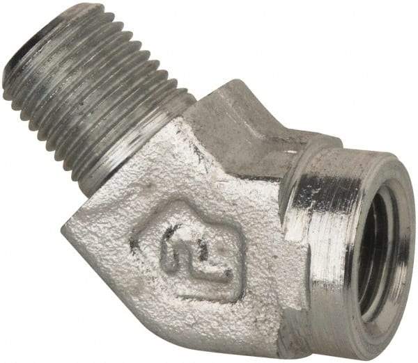 Parker - 1/4 Male Thread x 1/4 Female Thread, Zinc Plated Steel Industrial Pipe 45° Street Elbow - MNPTF x FNPTF, 5,000 psi - Americas Industrial Supply