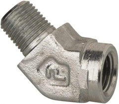 Parker - 1/4 Male Thread x 1/4 Female Thread, Zinc Plated Steel Industrial Pipe 45° Street Elbow - MNPTF x FNPTF, 5,000 psi - Americas Industrial Supply