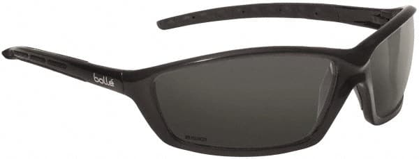 bolle SAFETY - Gray Lenses, Framed Safety Glasses - Scratch Resistant, Black Polycarbonate/Thermoplastic Rubber Frame, Wrap Around - Americas Industrial Supply