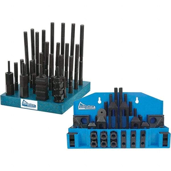 Gibraltar - 90 Piece Fixturing Step Block & Clamp Set with 1" Step Block, 5/8" T-Slot, 1/2-13 Stud Thread - 1" Nut Width, 4, 5, 3, 6, 7 & 8" Stud Lengths - Americas Industrial Supply