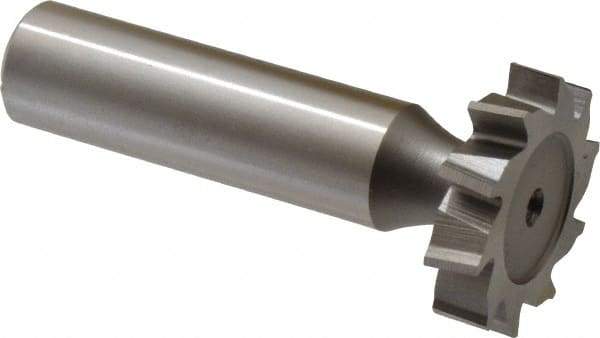 Made in USA - 1" Diam x 7/32" Face Width, High Speed Steel, 10 Teeth, Shank Connection Woodruff Keyseat Cutter - Uncoated, 2-7/32" OAL x 1/2" Shank, Staggered Teeth, ANSI 708, Old Standard 14 - Americas Industrial Supply