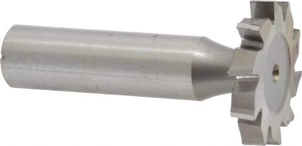 Made in USA - 1-1/8" Diam x 3/16" Face Width, High Speed Steel, 10 Teeth, Shank Connection Woodruff Keyseat Cutter - Uncoated, 2-3/16" OAL x 1/2" Shank, Staggered Teeth, ANSI 609, Old Standard 16 - Americas Industrial Supply