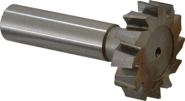 Made in USA - 1-1/4" Diam x 5/16" Face Width, High Speed Steel, 12 Teeth, Shank Connection Woodruff Keyseat Cutter - Uncoated, 2-5/16" OAL x 1/2" Shank, Staggered Teeth, ANSI 1010, Old Standard D - Americas Industrial Supply