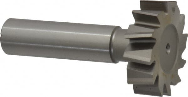 Made in USA - 1-1/4" Diam x 3/8" Face Width, High Speed Steel, 12 Teeth, Shank Connection Woodruff Keyseat Cutter - Uncoated, 2-3/8" OAL x 1/2" Shank, Staggered Teeth, ANSI 1210, Old Standard E - Americas Industrial Supply