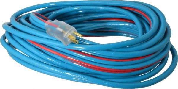 Southwire - 50', 12/3 Gauge/Conductors, Blue/Red Outdoor Extension Cord - 1 Receptacle, 15 Amps, 125 VAC, UL SJTW, NEMA 5-15P, 5-15R - Americas Industrial Supply