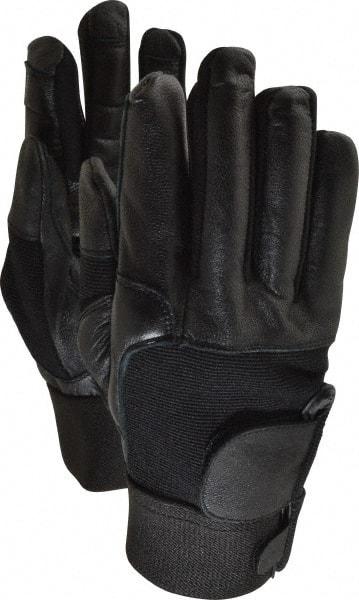 Ability One - Size L (9) Leather/Spandex/Gel Padded Anti-Vibration/Impact Protection Work Gloves - For Mechanic's & Lifting, Uncoated, Hook & Loop Cuff, Full Fingered, Black, Paired - Americas Industrial Supply