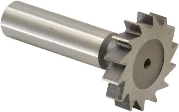 Made in USA - 1-1/4" Diam x 1/4" Face Width, High Speed Steel, 14 Teeth, Shank Connection Woodruff Keyseat Cutter - Uncoated, 2-1/4" OAL x 1/2" Shank, Straight Teeth, ANSI 810, Old Standard 21 - Americas Industrial Supply