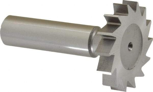 Made in USA - 1-3/8" Diam x 1/4" Face Width, High Speed Steel, 14 Teeth, Shank Connection Woodruff Keyseat Cutter - Uncoated, 2-1/4" OAL x 1/2" Shank, Straight Teeth, ANSI 811, Old Standard 22 - Americas Industrial Supply