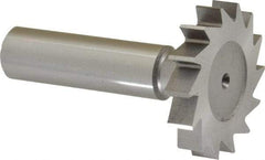 Made in USA - 1-3/8" Diam x 1/4" Face Width, High Speed Steel, 14 Teeth, Shank Connection Woodruff Keyseat Cutter - Uncoated, 2-1/4" OAL x 1/2" Shank, Straight Teeth, ANSI 811, Old Standard 22 - Americas Industrial Supply