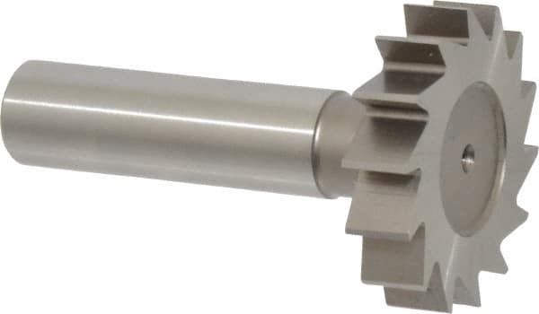 Made in USA - 1-3/8" Diam x 5/16" Face Width, High Speed Steel, 14 Teeth, Shank Connection Woodruff Keyseat Cutter - Uncoated, 2-5/16" OAL x 1/2" Shank, Straight Teeth, ANSI 1011, Old Standard 23 - Americas Industrial Supply