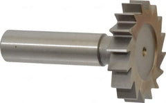 Made in USA - 1-1/2" Diam x 5/16" Face Width, High Speed Steel, 16 Teeth, Shank Connection Woodruff Keyseat Cutter - Uncoated, 2-5/16" OAL x 1/2" Shank, Straight Teeth, ANSI 1012, Old Standard 25 - Americas Industrial Supply