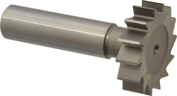 Made in USA - 1-1/4" Diam x 5/16" Face Width, High Speed Steel, 14 Teeth, Shank Connection Woodruff Keyseat Cutter - Uncoated, 2-5/16" OAL x 1/2" Shank, Straight Teeth, ANSI 1010, Old Standard D - Americas Industrial Supply