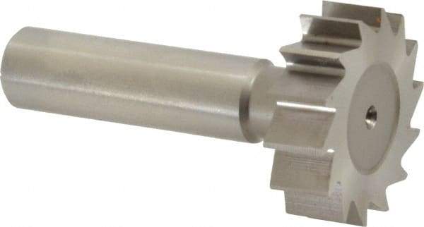 Made in USA - 1-1/4" Diam x 3/8" Face Width, High Speed Steel, 14 Teeth, Shank Connection Woodruff Keyseat Cutter - Uncoated, 2-3/8" OAL x 1/2" Shank, Straight Teeth, ANSI 1210, Old Standard E - Americas Industrial Supply