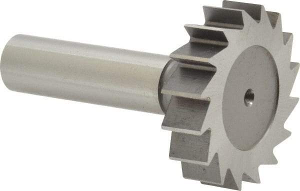 Made in USA - 1-1/2" Diam x 3/8" Face Width, High Speed Steel, 16 Teeth, Shank Connection Woodruff Keyseat Cutter - Uncoated, 2-3/8" OAL x 1/2" Shank, Straight Teeth, ANSI 1212, Old Standard G - Americas Industrial Supply