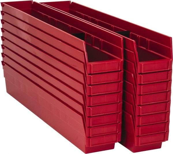 Quantum Storage - 50 Lb. Load Capacity, 23-5/8" Deep, Red Polypropylene Hopper Shelf Bin - 4" High x 4-1/8" Wide x 23-5/8" Long - Americas Industrial Supply
