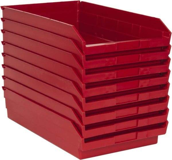 Quantum Storage - 50 Lb. Load Capacity, 17-7/8" Deep, Red Polypropylene Hopper Shelf Bin - 4" High x 11-1/8" Wide x 17-7/8" Long - Americas Industrial Supply