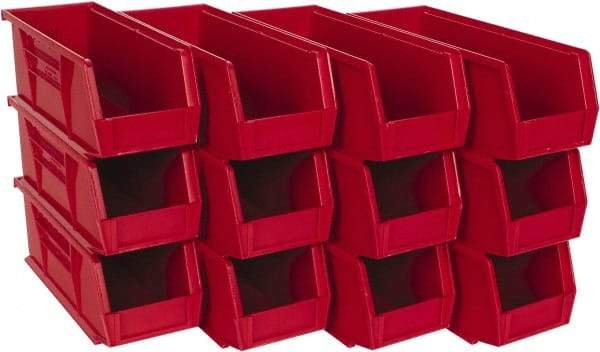 Quantum Storage - 30 Lb. Load Capacity, 10-7/8" Deep, Red Polypropylene Hopper Stacking Bin - 4" High x 4-1/8" Wide x 10-7/8" Long - Americas Industrial Supply