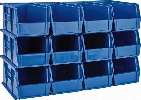 Quantum Storage - 30 Lb. Load Capacity, 10-7/8" Deep, Blue Polypropylene Hopper Stacking Bin - 5" High x 5-1/2" Wide x 10-7/8" Long - Americas Industrial Supply