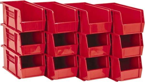 Quantum Storage - 30 Lb. Load Capacity, 10-7/8" Deep, Red Polypropylene Hopper Stacking Bin - 5" High x 5-1/2" Wide x 10-7/8" Long - Americas Industrial Supply