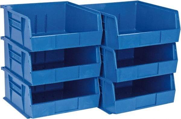 Quantum Storage - 50 Lb. Load Capacity, 10-7/8" Deep, Blue Polypropylene Hopper Stacking Bin - 5" High x 11" Wide x 10-7/8" Long - Americas Industrial Supply