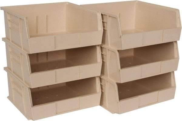 Quantum Storage - 50 Lb. Load Capacity, 10-7/8" Deep, Ivory Polypropylene Hopper Stacking Bin - 5" High x 11" Wide x 10-7/8" Long - Americas Industrial Supply