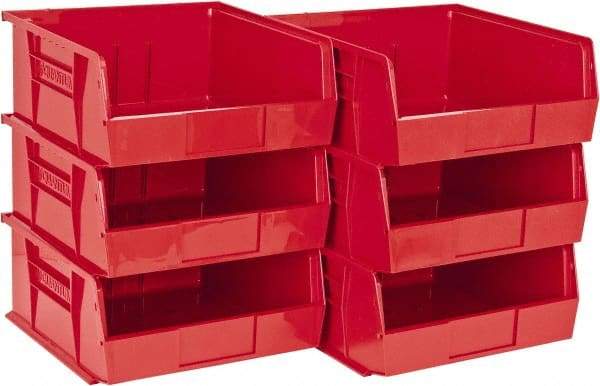 Quantum Storage - 50 Lb. Load Capacity, 10-7/8" Deep, Red Polypropylene Hopper Stacking Bin - 5" High x 11" Wide x 10-7/8" Long - Americas Industrial Supply