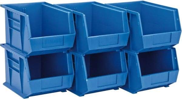 Quantum Storage - 50 Lb. Load Capacity, 10-3/4" Deep, Blue Polypropylene Hopper Stacking Bin - 7" High x 8-1/4" Wide x 10-3/4" Long - Americas Industrial Supply
