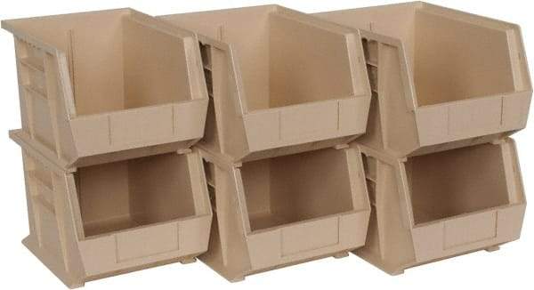 Quantum Storage - 50 Lb. Load Capacity, 10-3/4" Deep, Ivory Polypropylene Hopper Stacking Bin - 7" High x 8-1/4" Wide x 10-3/4" Long - Americas Industrial Supply