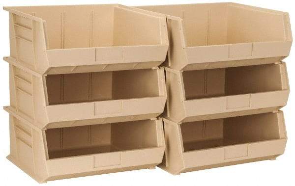 Quantum Storage - 75 Lb. Load Capacity, 14-3/4" Deep, Ivory Polypropylene Hopper Stacking Bin - 7" High x 16-1/2" Wide x 14-3/4" Long - Americas Industrial Supply
