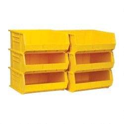 Quantum Storage - 75 Lb. Load Capacity, 14-3/4" Deep, Yellow Polypropylene Hopper Stacking Bin - 7" High x 16-1/2" Wide x 14-3/4" Long - Americas Industrial Supply