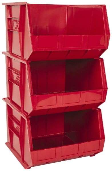 Quantum Storage - 75 Lb. Load Capacity, 18" Deep, Red Polypropylene Hopper Stacking Bin - 11" High x 16-1/2" Wide x 18" Long - Americas Industrial Supply