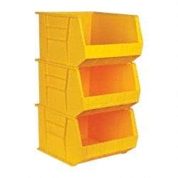 Quantum Storage - 75 Lb. Load Capacity, 18" Deep, Yellow Polypropylene Hopper Stacking Bin - 11" High x 16-1/2" Wide x 18" Long - Americas Industrial Supply