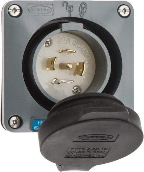 Hubbell Wiring Device-Kellems - 120/208 VAC, 20 Amp, 21-20P NEMA, Self Grounding Inlet - 4 Poles, 5 Wire, Male End, Gray - Americas Industrial Supply