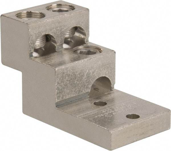 Thomas & Betts - 2 AWG Noninsulated Compression Connection Square Ring Terminal - 3/8" Stud, 4-29/32" OAL x 2-1/2" Wide, Tin Plated Aluminum Contact - Americas Industrial Supply