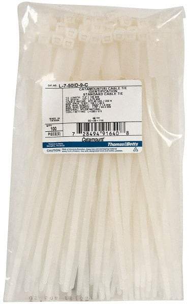 Thomas & Betts - 7-1/2" Long Natural (Color) Nylon Standard Cable Tie - 50 Lb Tensile Strength, 1.34mm Thick, 1-3/4" Max Bundle Diam - Americas Industrial Supply