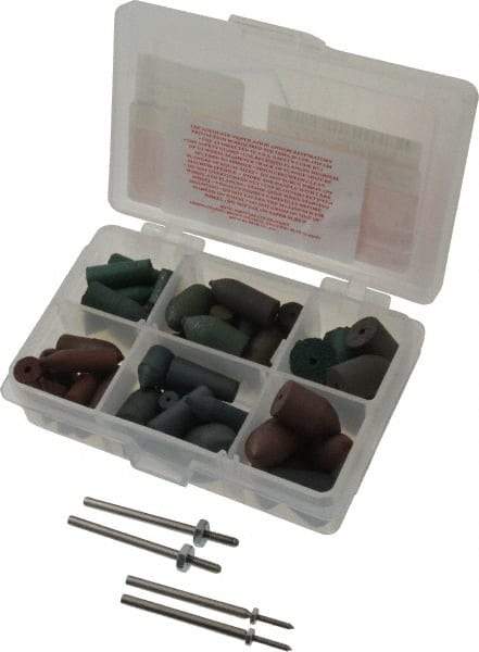 Made in USA - 102 Piece Rubberized Abrasive Point Set - Includes 4 Mandrels & 64 Points - Americas Industrial Supply