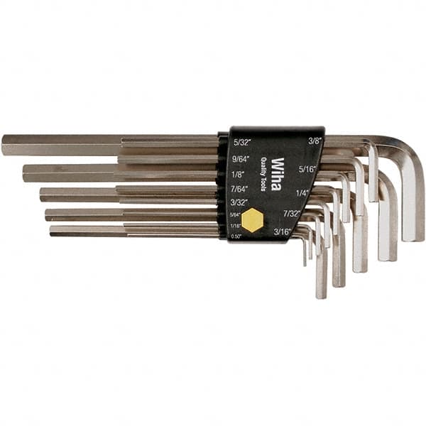 Wiha - 13 Piece, L-Key Long Arm Hex Key Set - 0.05 to 3/8" Range, Nickel Plated - Americas Industrial Supply