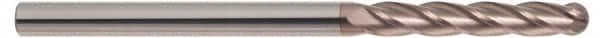 SGS - 5/16" Diam, 1-5/8" LOC, 4 Flute Solid Carbide Ball End Mill - TiCN Finish, Single End, 4" OAL, 5/16" Shank Diam, Spiral Flute - Americas Industrial Supply