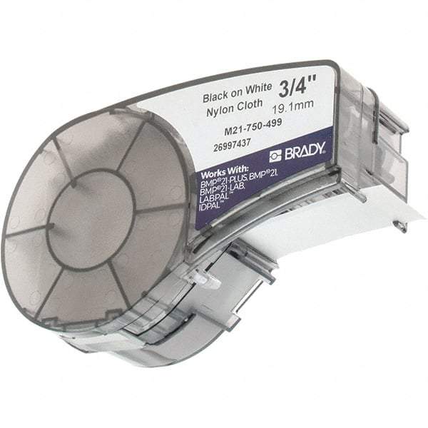 Brady - 3/4" Wide x 192" Long, White Flexible Nylon Label Tape - For BMP21 Plus Portable Label Printer, IDPAL Handheld Label Maker - Americas Industrial Supply
