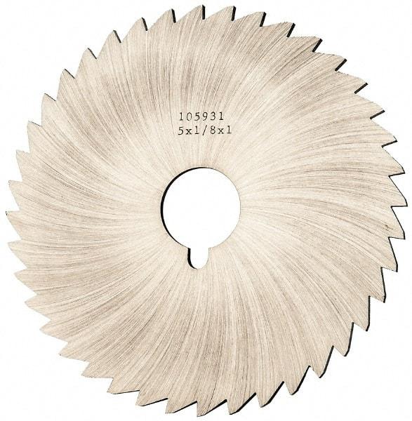 Made in USA - 5" Diam x 1/8" Blade Thickness x 1" Arbor Hole Diam, 40 Tooth Slitting and Slotting Saw - Arbor Connection, Right Hand, Uncoated, High Speed Steel, Concave Ground, Contains Keyway - Americas Industrial Supply