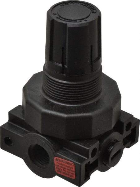 Parker - 1/4 NPT Port, Plastic Miniature Regulator - 0 to 60 psi Range, 150 Max psi Supply Pressure, 1/4" Gauge Port Thread, 2.06" Wide x 3.43" High - Americas Industrial Supply