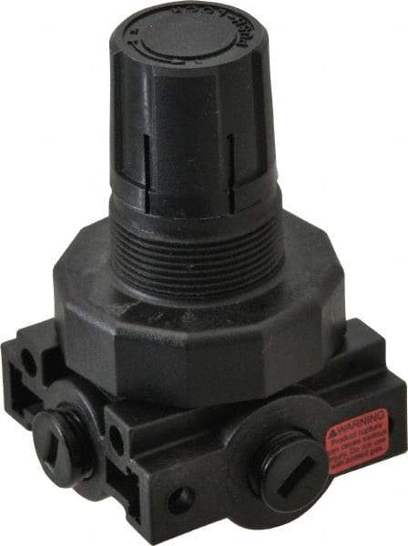 Parker - 1/4 NPT Port, Plastic Miniature Regulator - 0 to 125 psi Range, 150 Max psi Supply Pressure, 1/4" Gauge Port Thread, 2.06" Wide x 3.43" High - Americas Industrial Supply