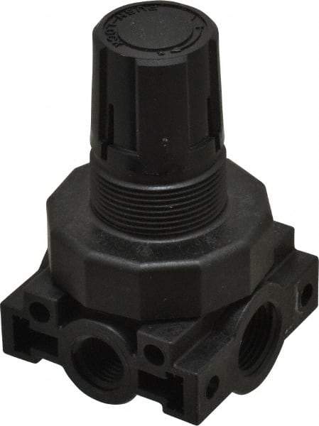 Parker - 3/8 NPT Port, Plastic Miniature Regulator - 0 to 60 psi Range, 150 Max psi Supply Pressure, 1/4" Gauge Port Thread, 2.06" Wide x 3.43" High - Americas Industrial Supply