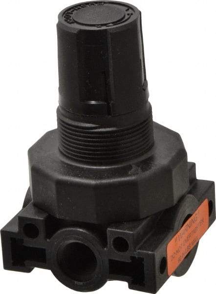 Parker - 1/4 NPT Port, Plastic Miniature Regulator - 0 to 25 psi Range, 150 Max psi Supply Pressure, 1/4" Gauge Port Thread, 2.06" Wide x 3.43" High - Americas Industrial Supply