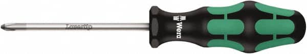 Wera - #0, 7-1/8" OAL, Standard Phillips Screwdriver - 4" Blade Length, Round Shank, Ergonomic Handle - Americas Industrial Supply